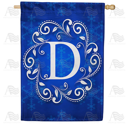 Royal Blue Winter Monogram Double Sided House Flag
