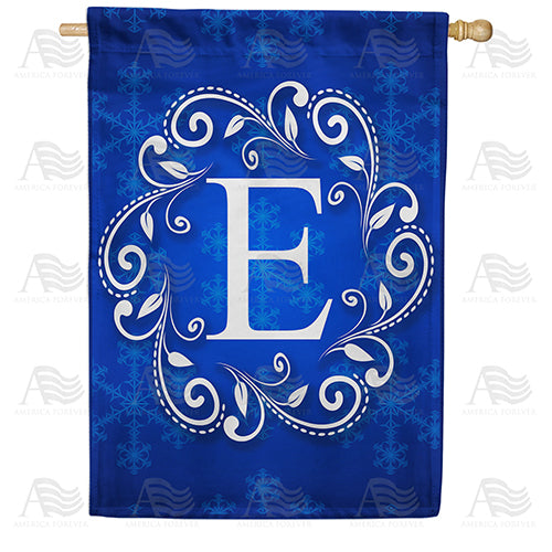 Royal Blue Winter Monogram Double Sided House Flag