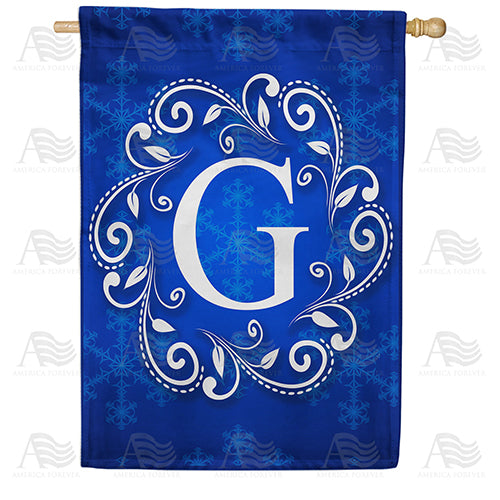 Royal Blue Winter Monogram Double Sided House Flag