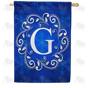 Royal Blue Winter Monogram Double Sided House Flag