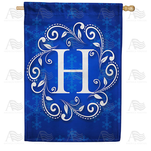 Royal Blue Winter Monogram Double Sided House Flag