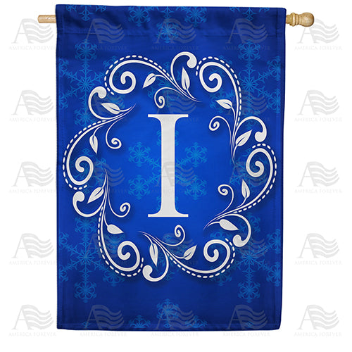 Royal Blue Winter Monogram Double Sided House Flag