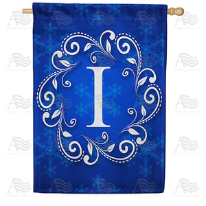 Royal Blue Winter Monogram Double Sided House Flag
