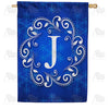 Royal Blue Winter Monogram Double Sided House Flag