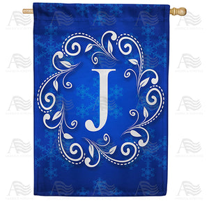 Royal Blue Winter Monogram Double Sided House Flag