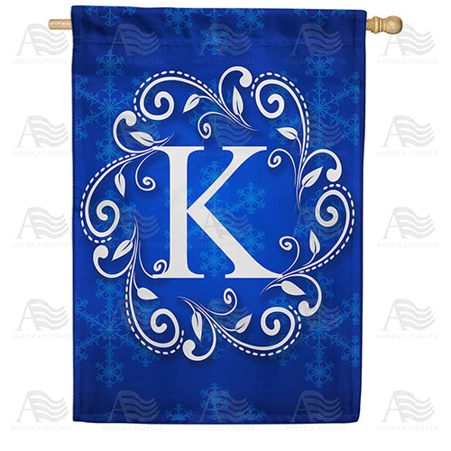 Royal Blue Winter Monogram Double Sided House Flag