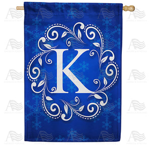 Royal Blue Winter Monogram Double Sided House Flag
