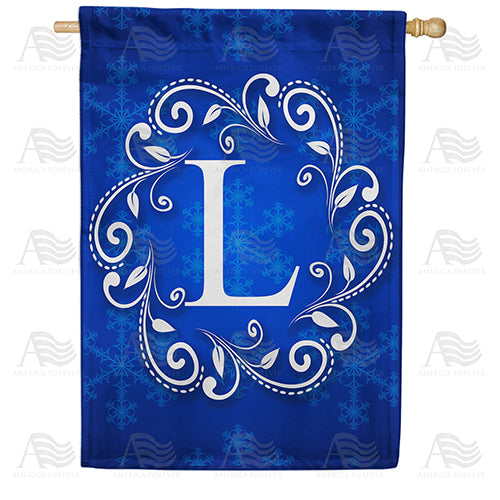 Royal Blue Winter Monogram Double Sided House Flag