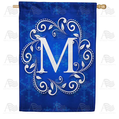 Royal Blue Winter Monogram Double Sided House Flag