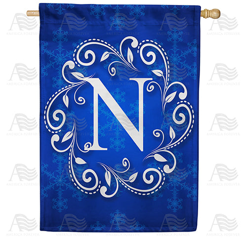 Royal Blue Winter Monogram Double Sided House Flag