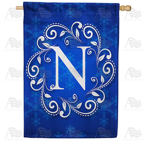 Royal Blue Winter Monogram Double Sided House Flag
