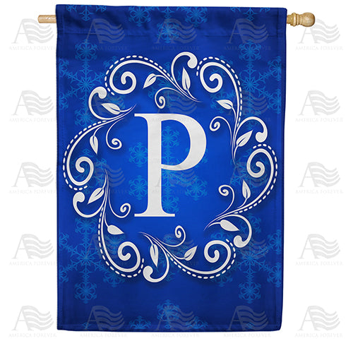 Royal Blue Winter Monogram Double Sided House Flag