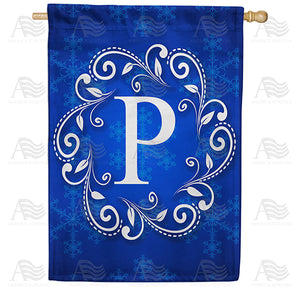 Royal Blue Winter Monogram Double Sided House Flag