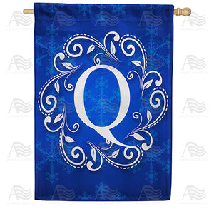 Royal Blue Winter Monogram Double Sided House Flag