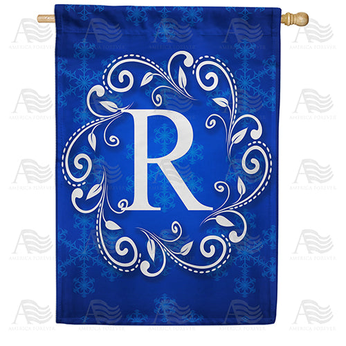 Royal Blue Winter Monogram Double Sided House Flag