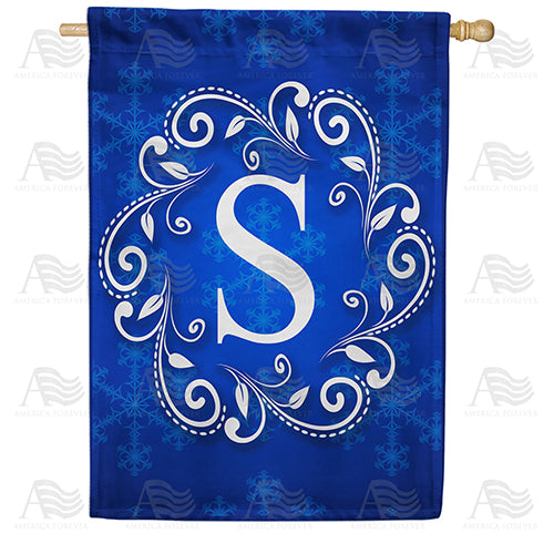 Royal Blue Winter Monogram Double Sided House Flag