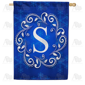 Royal Blue Winter Monogram Double Sided House Flag