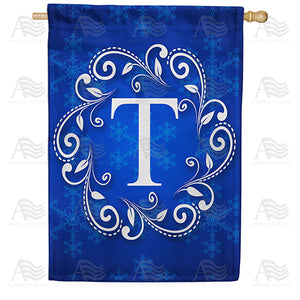Royal Blue Winter Monogram Double Sided House Flag