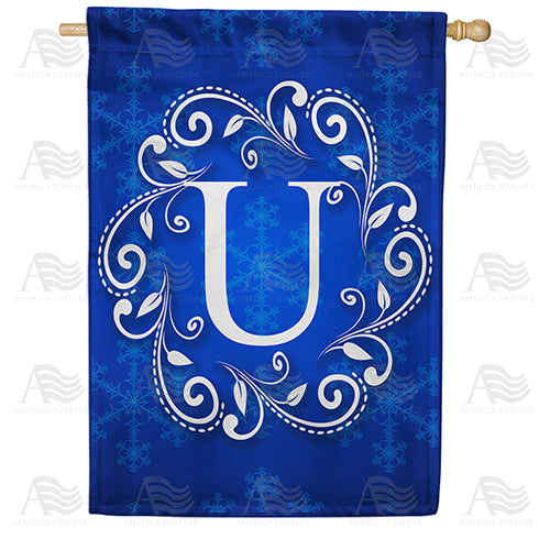 Royal Blue Winter Monogram Double Sided House Flag