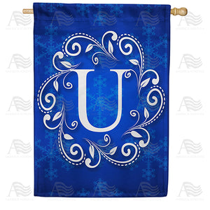 Royal Blue Winter Monogram Double Sided House Flag