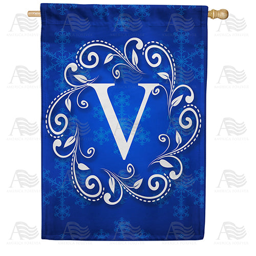 Royal Blue Winter Monogram Double Sided House Flag