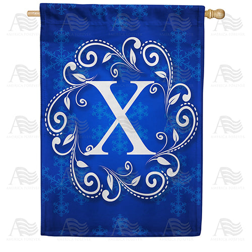Royal Blue Winter Monogram Double Sided House Flag