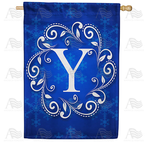 Royal Blue Winter Monogram Double Sided House Flag
