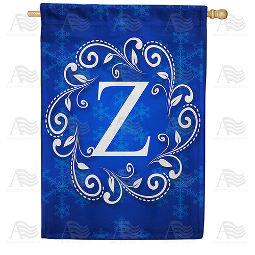 Royal Blue Winter Monogram Double Sided House Flag