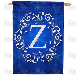 Royal Blue Winter Monogram Double Sided House Flag