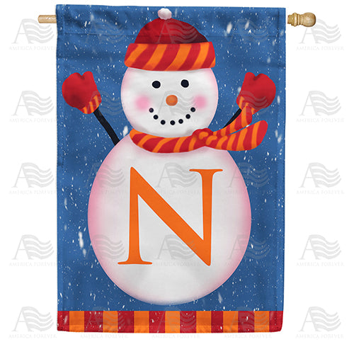 Snowman Monogram Double Sided House Flag