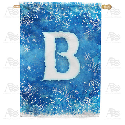 Icy Snowflakes Monogram Double Sided House Flag