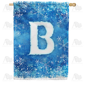 Icy Snowflakes Monogram Double Sided House Flag