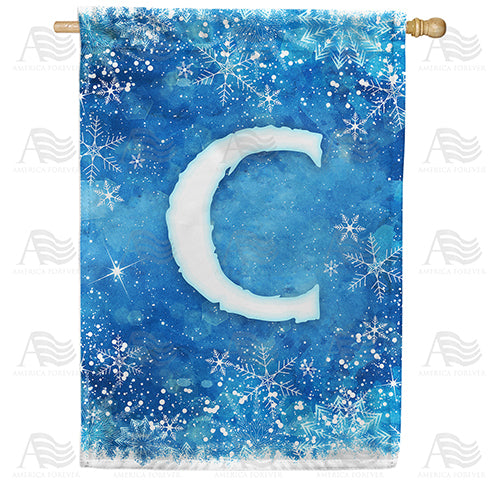 Icy Snowflakes Monogram Double Sided House Flag