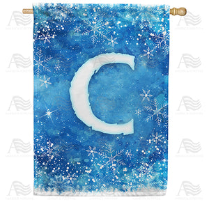 Icy Snowflakes Monogram Double Sided House Flag