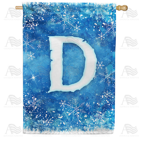 Icy Snowflakes Monogram Double Sided House Flag