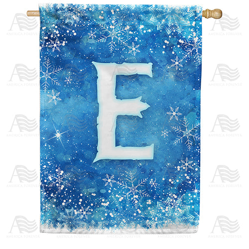 Icy Snowflakes Monogram Double Sided House Flag