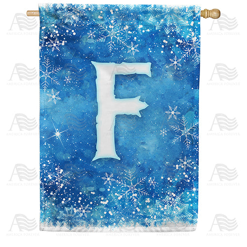 Icy Snowflakes Monogram Double Sided House Flag