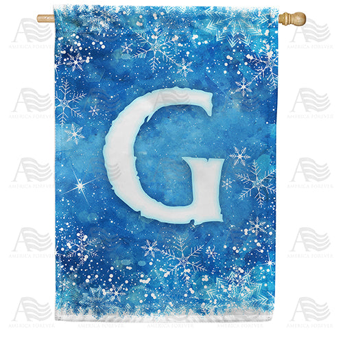 Icy Snowflakes Monogram Double Sided House Flag