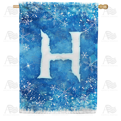 Icy Snowflakes Monogram Double Sided House Flag