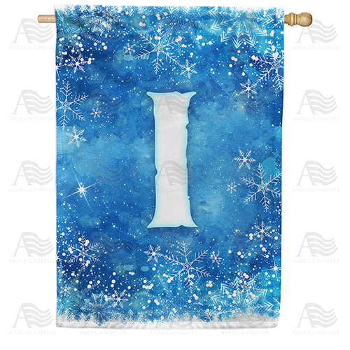 Icy Snowflakes Monogram Double Sided House Flag