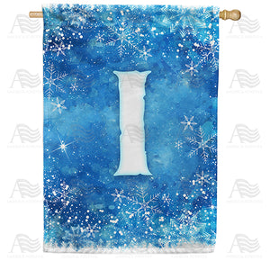 Icy Snowflakes Monogram Double Sided House Flag