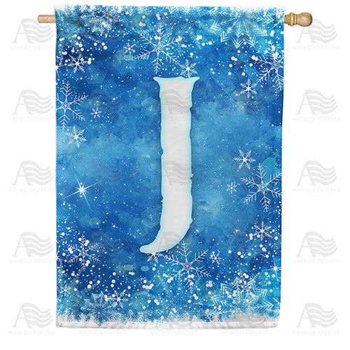 Icy Snowflakes Monogram Double Sided House Flag
