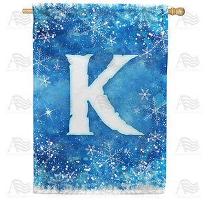 Icy Snowflakes Monogram Double Sided House Flag