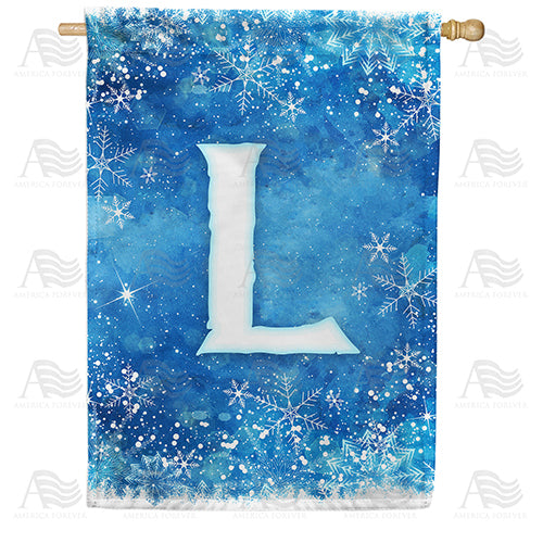 Icy Snowflakes Monogram Double Sided House Flag