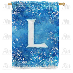 Icy Snowflakes Monogram Double Sided House Flag