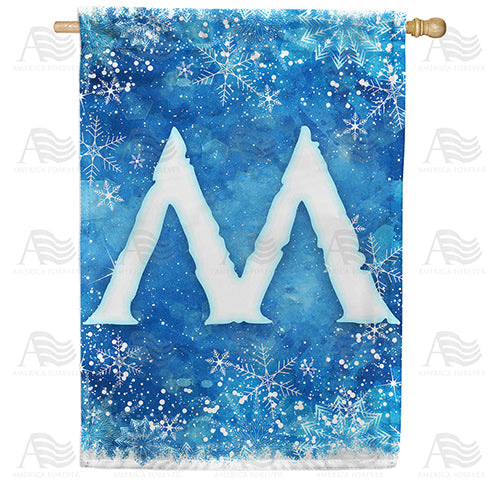 Icy Snowflakes Monogram Double Sided House Flag