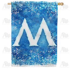 Icy Snowflakes Monogram Double Sided House Flag