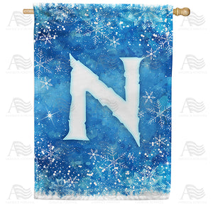 Icy Snowflakes Monogram Double Sided House Flag