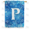 Icy Snowflakes Monogram Double Sided House Flag