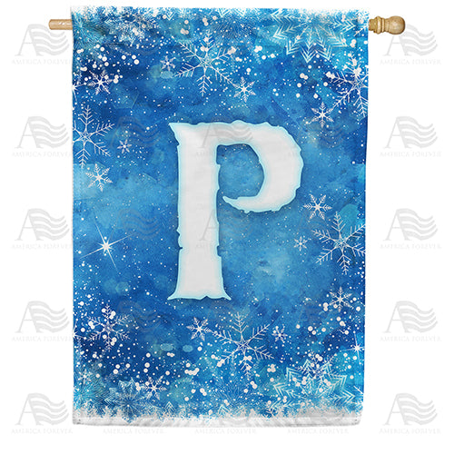 Icy Snowflakes Monogram Double Sided House Flag